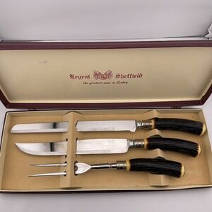 Regent Sheffield Stainless Steel Luxtrex Carving Set‎ 2 Knives 1 Fork Vintage